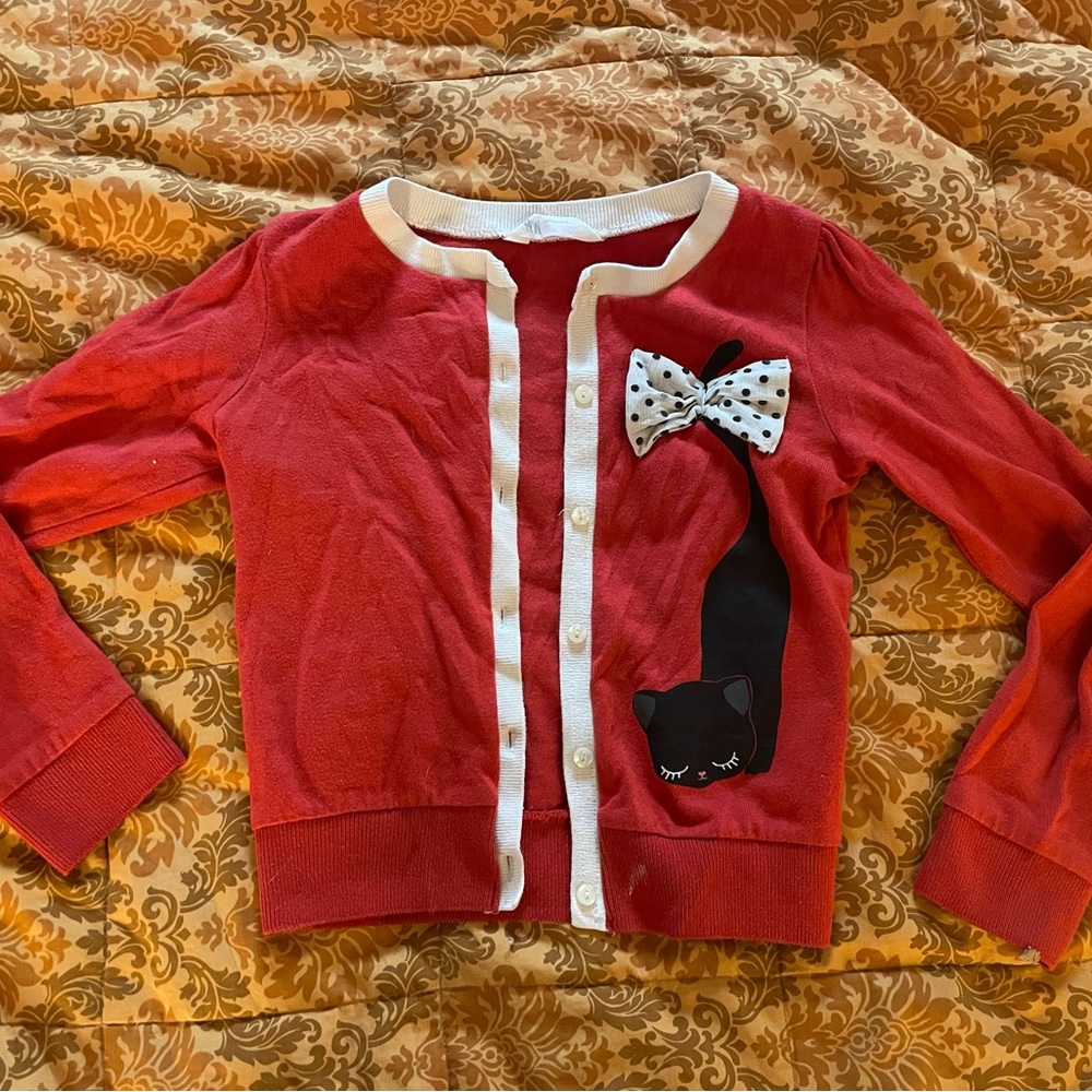 H&M Red Cardigan with Cat and Bow